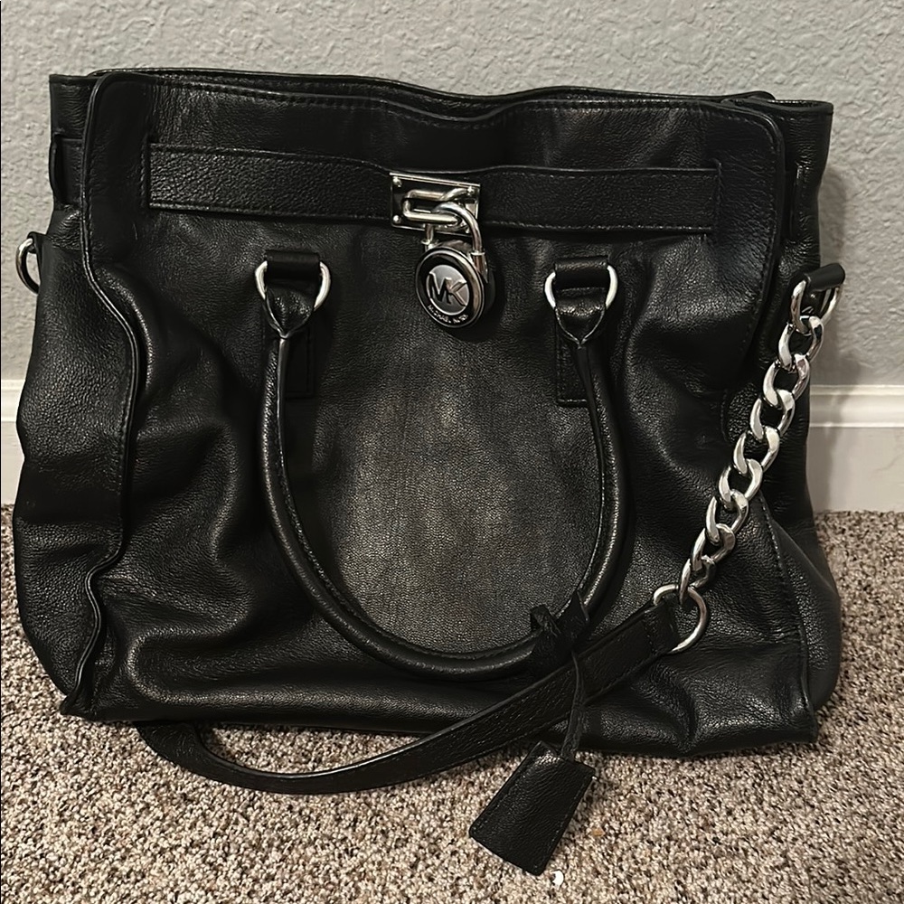 Michael Kors Black Hamilton Bag with Silver Accents